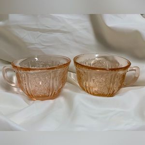 Set of 2 Vintage Sharon Cabbage Rose Pink Depression Glass Cups